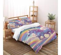 Arc-en-Ciel Licorne Housse De Couette 3 Pièces Animal Theme Wildlife Imprimé De Couvre-Lit Microfibre Adulte avec Fermeture Éclair Et Taies d'oreiller Super King（260x220cm）