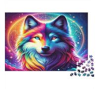 Arc-en-Ciel Loup Fantasy 1000 Pièces Carton Robuste Jeu De Puzzle pour Adultes Enfants Jeu Stimulant Décoration Murale Le 38x26cm/1000pcs