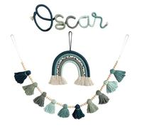 Arc en ciel Macramé Tapisserie Tissée, Faite à la Main Tenture Déco Murale Tapisserie Tissée, Bohomian Suspension Murale Decoration Arc-en-ciel Glands avec Perles en Bois pour Deco Chambre Enfant