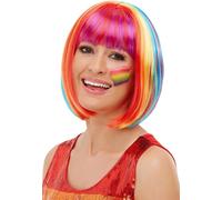 Arc-en-Ciel Multicolore Bob Perruque Femmes Hommes Pride Accessoire Déguisement