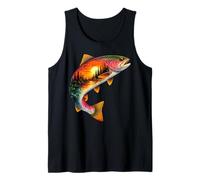 Arc-en-Ciel pêche à la Truite Coucher du Soleil Nature Paysage Poisson Art Débardeur