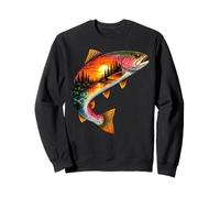 Arc-en-Ciel pêche à la Truite Coucher du Soleil Nature Paysage Poisson Art Sweatshirt
