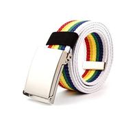 Arc-en-ciel rayures tactique militaire hommes Nylon ceinture 3.8cm largeur Jeans décontractés dames toile ceinture, Blanc, 110cm