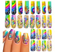 Arc-en-de faux ongles, faux ongles mignons,Couleur carrée de faux clous de gradient - Outil de décoration de conception pour les dats, le travail, l'école, la vie quotidienne, les fêtes