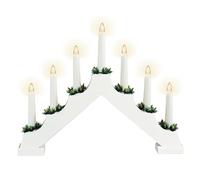 Arc lumineux en bois Schwibbogen de 39 cm avec 7 bougies LED et minuteur - blanc - Décoration de Noël avec éclairage - Chandelier de l'avent Arc lumineux Arc de bougies Fenêtre Déco Fonctionne avec