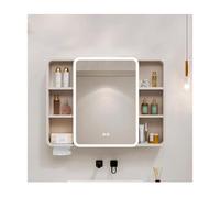 Arc-Sd Armoire de salle de bain en aluminium avec miroir de maquillage, support mural, interrupteur tactile, trou pour papier, 90 cm, café h - Slish & Functal