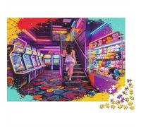 Arcade Néon Scène Intérieure Colorée Puzzle 1000 Pièces Puzzle pour Adultes Papier Jeu de Puzzle 1000 Pièces Détente Décor Familial Cadeau 70x50cm/1000pcs