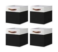 ArcaGuru Cube de Rangement, Bacs de Rangement en Tissu Pliable Cubes de Rangement Paniers Boîte à Tiroirs pour Étagères, Placard, Garde-robe, Bibliothèque, 4 Paquets, 33 x 33 x 33 cm, Blanc/Noir