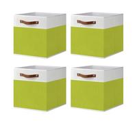 ArcaGuru Cube de Rangement, Bacs de Rangement en Tissu Pliable Cubes de Rangement Paniers Boîte à Tiroirs pour Étagères, Placard, Garde-robe, Bibliothèque, 4 Paquets, 33 x 33 x 33 cm, Blanc/Vert