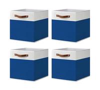 ArcaGuru Cube de Rangement, Bacs de Rangement en Tissu Pliable Cubes de Rangement Paniers Boîte à Tiroirs pour Étagères, Placard, Garde-robe, Bibliothèque, 4 Paquets, 33 x 33 x 33 cm, Blanc/Bleu