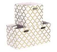 ArcaGuru Cube de Rangement, Bins de Rangement Pliables, Cubes de Rangement en Tissu, Boîte à Tiroirs pour Étagères, Placards, Penderies, Armoires, 28 x 28 x 28 cm, 3 Paquets, Blanc/Lanterne