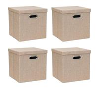 ArcaGuru Lot de 4 bacs de rangement avec couvercles, en tissu de lin, avec couvercle, pour placard, étagères, maison, bureau, 30,5 x 30,5 x 30,5 cm, kaki