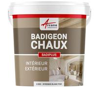 ARCANE INDUSTRIES Badigeon à la Chaux, décoration intérieure, extérieur, Maison : Badiplus - 2.5 kg (jusqu'à 12.5 m²) Mykonos Blanc Pur