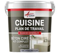 ARCANE INDUSTRIES Béton ciré Cuisine, Plan de Travail, crédence, évier Sol et Mur revêtement Mural décoratif kit Complet - 10 m² (en 2 Couches) Titane Gris Clair