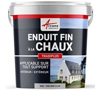 ARCANE INDUSTRIES Enduit Fin à la Chaux, décoration, intérieure, extérieur, Maison : Tradiplus - 15 kg (jusqu'à 14 m²) Pise Gris Clair