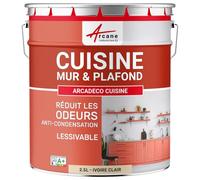 ARCANE INDUSTRIES Peinture cusine lessivable Mur et Plafond | Peinture Anti Odeur & pièce Humide | 29 Couleurs Disponibles : Arcadéco Cuisine - 2.5 L Ivoire Clair - RAL 1015