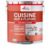 ARCANE INDUSTRIES Peinture cusine lessivable Mur et Plafond | Peinture Anti Odeur & pièce Humide | 29 Couleurs Disponibles : Arcadéco Cuisine - 2.5 L Gris Basalte - RAL 7012