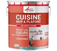 ARCANE INDUSTRIES Peinture cusine lessivable Mur et Plafond | Peinture Anti Odeur & pièce Humide | 29 Couleurs Disponibles : Arcadéco Cuisine - 2.5 L Vert Clair - RAL 6027