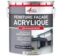 ARCANE INDUSTRIES Peinture Façade Acrylique pour Crépi 10 L Blanc Crème | Imperméabilise Façades, Couvre les Micro-Fissures, Microporeux, Fort Pouvoir Couvrant, Finition Mate - Arcane Industries