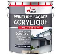 ARCANE INDUSTRIES Peinture Façade Hydrofuge Acrylique - Mur, Crépi, Béton - Imperméable Haute Résistance 15 Ans - 10 L (+ ou - 60 m² en 1 Couche) Beige - RAL 080 80 10