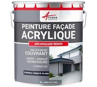 ARCANE INDUSTRIES Peinture Façade Hydrofuge Acrylique - Mur, Crépi, Béton - Imperméable Haute Résistance 15 Ans - 10 L (+ ou - 60 m² en 1 Couche) Gris Petit-Gris - RAL 7000