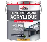 ARCANE INDUSTRIES Peinture Façade - Peinture Hydrofuge Acrylique 14 Couleurs - Dure jusqu'à 15 Ans - 10 L (+ ou - 60 m² en 1 Couche) Jaune - RAL 080 80 60