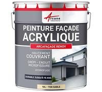 ARCANE INDUSTRIES Peinture Façade Hydrofuge Acrylique - Mur, Crépi, Béton - Imperméable Haute Résistance 15 Ans - 10 L (+ ou - 60 m² en 1 Couche) Ton Sable - RAL 085 90 20