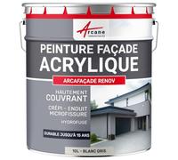 ARCANE INDUSTRIES Peinture Façade - Peinture Hydrofuge Acrylique 14 Couleurs - Dure jusqu'à 15 Ans - 10 L (+ ou - 60 m² en 1 Couche) Blanc Gris - RAL 9002