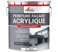 ARCANE INDUSTRIES Peinture Façade - Peinture Hydrofuge Acrylique 14 Couleurs - Dure jusqu'à 15 Ans - 10 L (+ ou - 60 m² en 1 Couche) Blanc