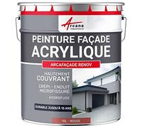 ARCANE INDUSTRIES Peinture Façade - Peinture Hydrofuge Acrylique 14 Couleurs - Dure jusqu'à 15 Ans - 10 L (+ ou - 60 m² en 1 Couche) Rouge - RAL 030 50 40