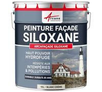 ARCANE INDUSTRIES Peinture Facade Siloxane Hydrofuge - ARCAFACADE SILOXANE - 10 L (+ ou - 60 m² en 1 Couche) Blanc Crème - RAL 9001