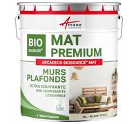 ARCANE INDUSTRIES Peinture Mat, Mur et Plafond, biosourcée - Peinture Chambre, Salon, pièces à Vivre - 10 L (+ ou - 120m² par Couche) Blanc Perlé - RAL 1013
