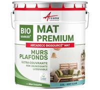 ARCANE INDUSTRIES Peinture Mat, Mur et Plafond, biosourcée - Peinture Chambre, Salon, pièces à Vivre - 2.5 L (+ ou - 30m² par Couche) Vert Clair - RAL 6027