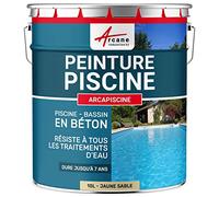ARCANE INDUSTRIES Peinture Piscine, Bassin béton, Ciment, décoration, imperméable, Bleu, Blanc, Gris, Grise, Jaune Sable, Noir, Vert : Arcapiscine - 10 L Jaune Sable - RAL 1002