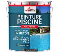 ARCANE INDUSTRIES Peinture Piscine béton - Peinture Hydrofuge pour Bassin en Ciment ou béton | Haute résistance sel & Immersion | ARCAPISCINE pour piscines - 10 L Gris Anthracite - RAL 7016