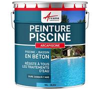 ARCANE INDUSTRIES Peinture Piscine béton - Peinture Hydrofuge pour Bassin en Ciment ou béton | Haute résistance sel & Immersion | ARCAPISCINE pour piscines - 10 L Bleu