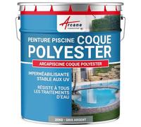 ARCANE INDUSTRIES Peinture Piscine, Coque Polyester, Peinture Hydrofuge, imperméabilisante, Piscine et Bassin - 20 kg (jusqu'à 65m² en 2 Couches) Gris Argent - RAL 7001
