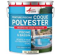 ARCANE INDUSTRIES Peinture Piscine Coque Polyester, Peinture Hydrofuge imperméabilisante, Piscine et Bassin - 5 kg (jusqu'à 15m² pour 2 Couches) Blanc Perlé - RAL 1013