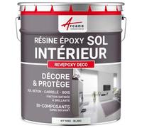 Peinture Sol - Résine Epoxy : Peinture pour Sol salon, cuisine, salle de bains - Effet Miroir - REVEPOXY DECO Blanc - RAL 9003 10 kg (jusqu'à 50 m² en 2 couches)