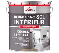 ARCANE INDUSTRIES Peinture sol, résine epoxy, peinture pour sol, salon, cuisine, salle de bains, effet miroir : Revepoxy deco - 1 kg (jusqu'à 5 m² en 2 couches) Beige Gris - RAL 1019