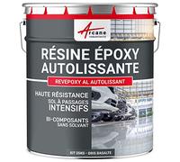 ARCANE INDUSTRIES Résine Epoxy Autolissante - Peinture pour Sol : Déco intérieure, Atelier - Effet Miroir - 25 kg Gris Basalte - RAL 7012