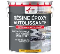 Résine Epoxy Autolissante - Peinture pour Sol : Déco intérieure, Atelier - Effet Miroir - 5 kg Jaune Signalisation - RAL 1023 - ARCANE INDUSTRIES