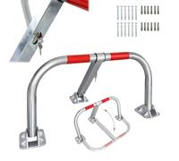 Arceau de parking Relaxdays, rabattable, verrouillable, argent/rouge | Serrure à cylindre, acier, H x l x P : 46 x 95 x 44 cm, barrière de parking