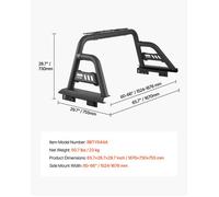 VEVOR Arceau de Sécurité Arrière pour Pick-up, Barre de Benne Réglable Universel, Compatible avec Pickup Pleine Grandeur, en Acier au Carbone, avec Support d'Extension pour Éclairage, Rack Non Inclus