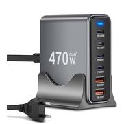 ARCELI Chargeur USB C 470W 6 Ports, GaN III Station de Charge, Chargeur USB c avec 4 x USB-C PD + 2 x USB-A QC4.0, Chargeur Rapide pour Phone 16/15/14 Pro Max, Samsung Galaxy, MacBook, Pad, Laptop