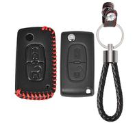 Arcets Coque de Clé avec Étui en Cuir Compatible pour Peugeot 207 307 308 407 3008 5008 et Citroën C2 C3 C4 C5 C6 C8 Remplacement Boîtier Télécommande à 2 Boutons | CE0523
