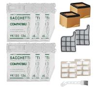 Arcets Kit sacs compatible pour Folletto VK135 VK136 FP 135 FP 136 | 6 sacs aspirateur microfibre à 5 couches avec 2 filtres HEPA et 2 filtres moteur (kit de 6 sacs)