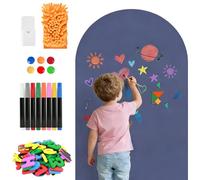 Arch Autocollant mural magnétique - Tableau noir magnétique pour mur - Tableau noir autocollant pour mur avec 8 marqueurs, porte-stylo magnétique, lettres et symboles pour la maison (bleu poussiéreux