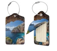Arch in Mallorca Lot de 4 étiquettes de bagage en cuir synthétique avec dos intégral pour bagages, étiquettes personnalisées pour sacs, valises avec boucle en métal, noir