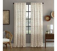 Archaeo Rideau Moderne en Lin Naturel mélangé avec Broderie géométrique fragmentée du Milieu du siècle, 127 x 160 cm, doré/Lin